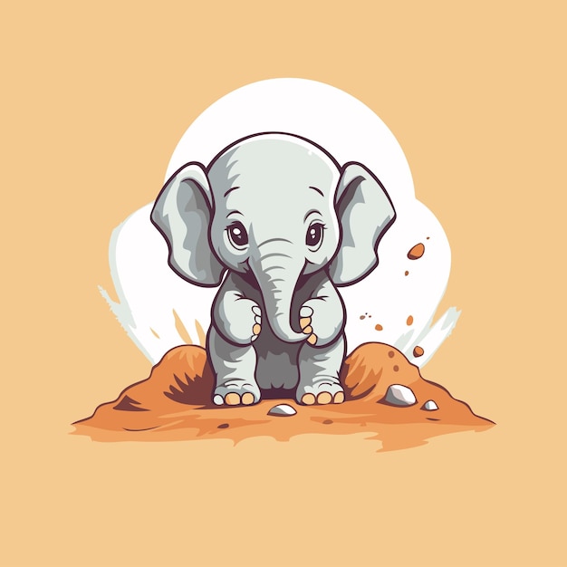 Vetor ilustração vetorial de um elefante bonito sentado na areia um animal de desenho animado bonito