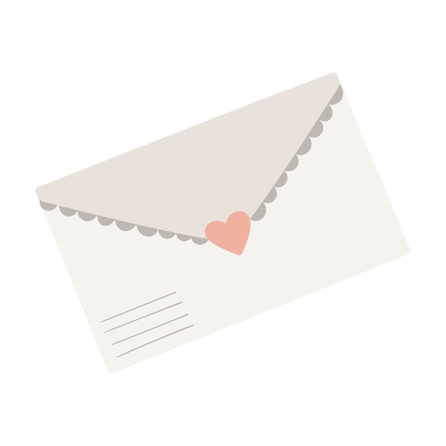 Ilustração vetorial de um envelope com uma carta de amor ou cartão postal e um coração