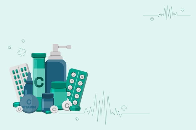 Ilustração vetorial de um fundo médico com uma imagem de medicamentos cuidados de saúde