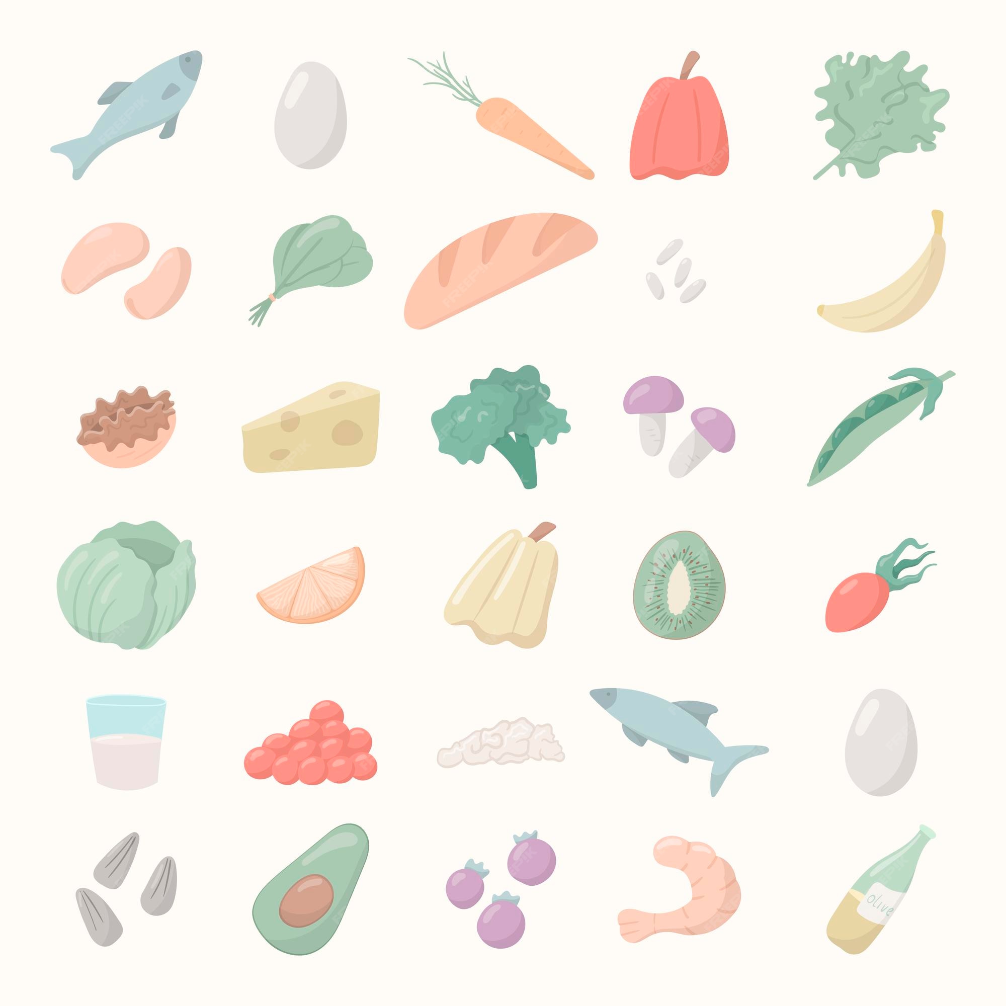 Frutas e legumes grupo desenho animado ilustração imagem vetorial