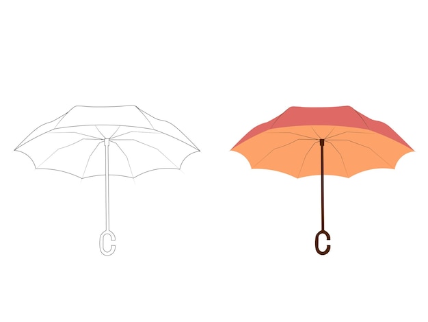Ilustração vetorial de um guarda-chuva aberto em estilo plano e contorno coloração de guarda-chuva