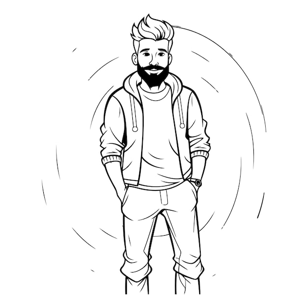 Vetor ilustração vetorial de um homem com barba em um capuz e jeans