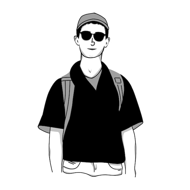 Vetor ilustração vetorial de um homem com óculos de sol e mochila
