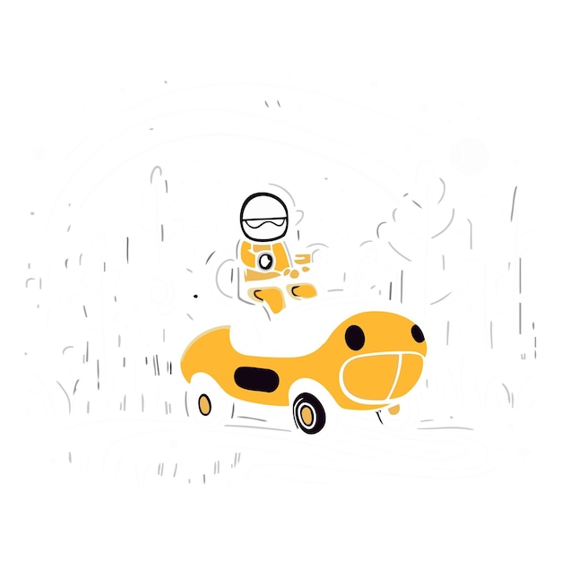 Vetor ilustração vetorial de um homem dirigindo um carro amarelo na chuva