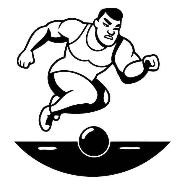 Vetor ilustração vetorial de um jogador de curling correndo com a bola no campo