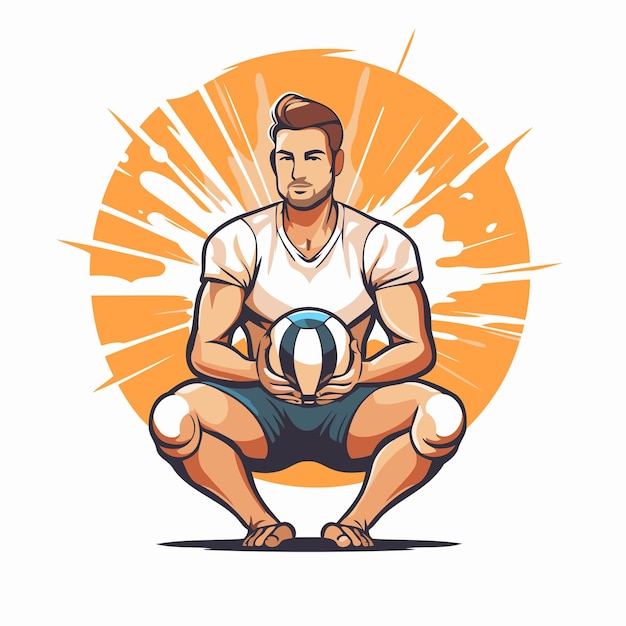 Ilustração vetorial de um jogador de vôlei com bola em fundo branco