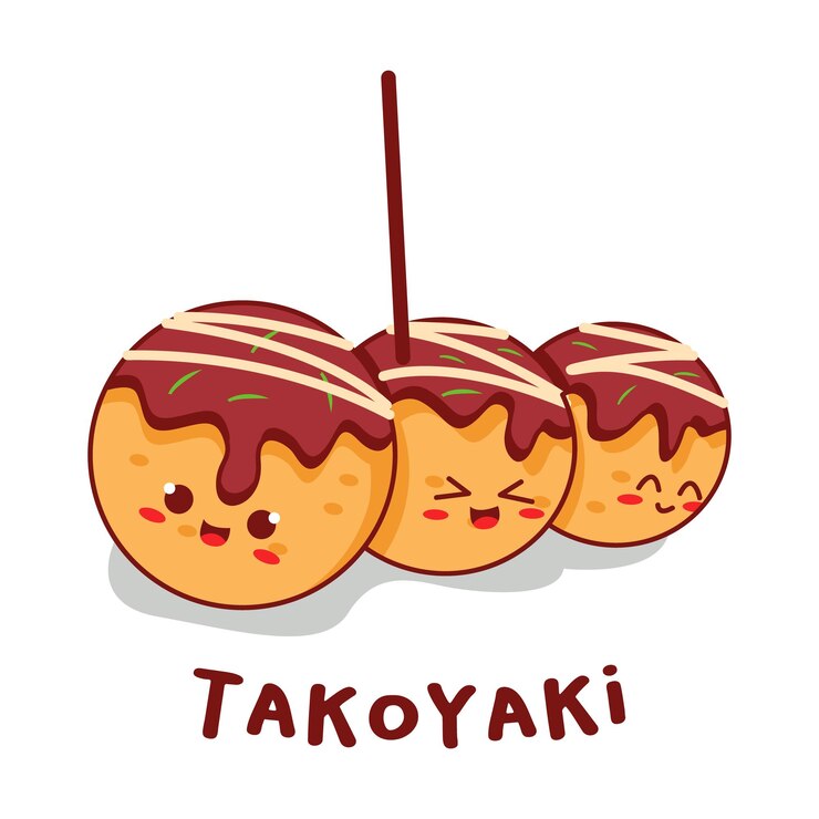 Ilustração vetorial de um lanche tradicional japonês Takoyaki
