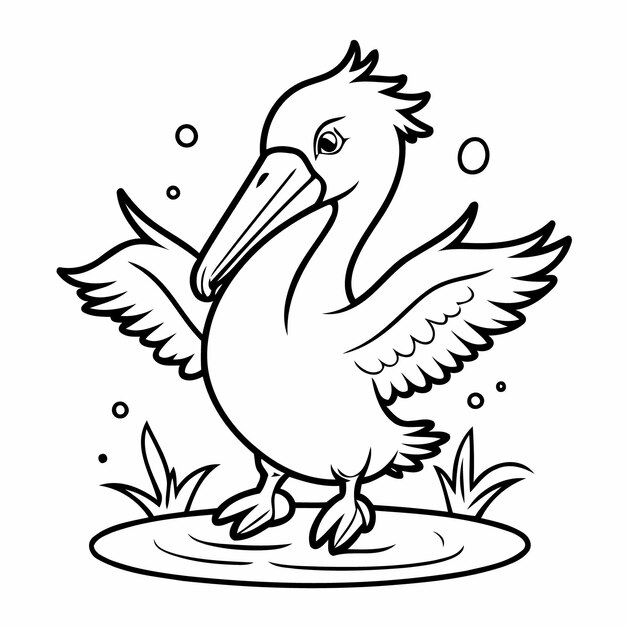 Vetor ilustração vetorial de um lindo pelican desenhado à mão para crianças página de coloração