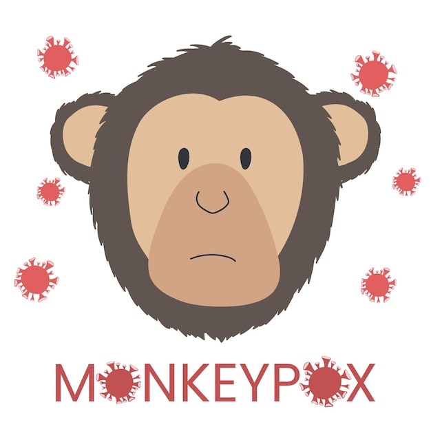 Ilustração vetorial de um macaco com vírus de varíola de macaco célula de varíola de macaco
