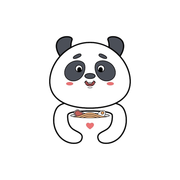 ilustração vetorial de um mascote panda comendo macarrão