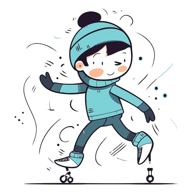 Vetor ilustração vetorial de um menino patinando em patins esporte de inverno