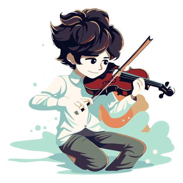 Vetor ilustração vetorial de um menino tocando violino em um fundo branco