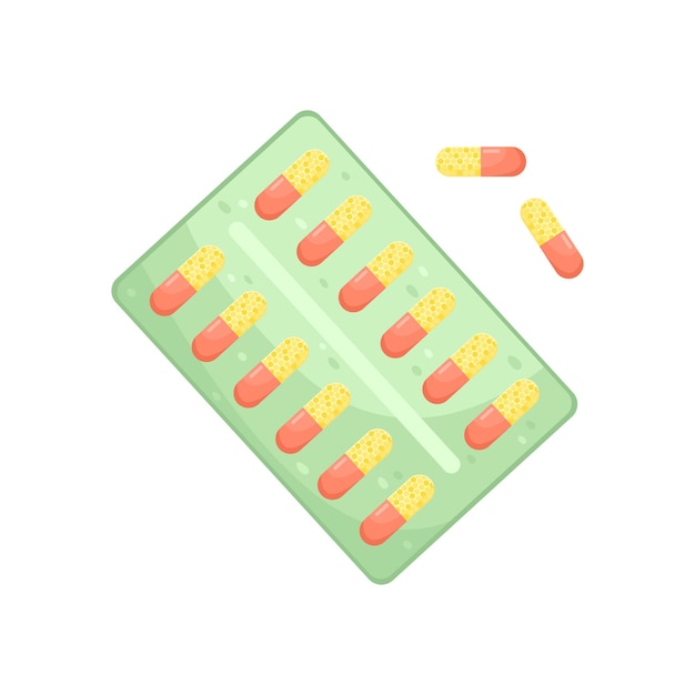 Ilustração vetorial de um pacote com comprimidos de medicação