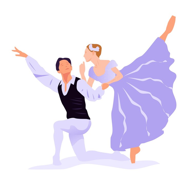 Ilustração vetorial de um par de bailarinos em estilo simples Par lindo e gracioso dançando o