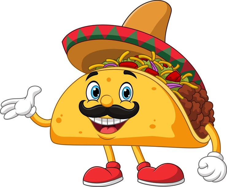 Vetor ilustração vetorial de um personagem de taco usando um sombrero