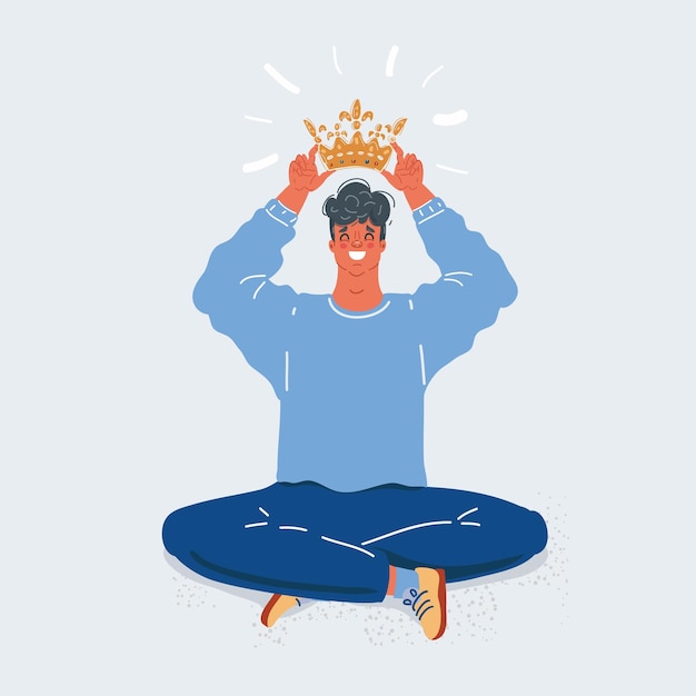 Ilustração vetorial de um personagem jovem narcisista e engraçado que está gritando na cabeça em fundo branco