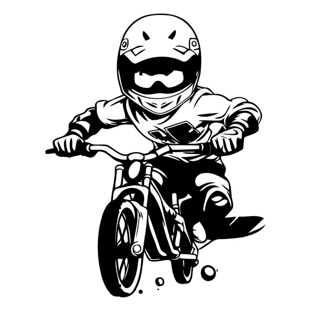 Vetor ilustração vetorial de um piloto de motocross com capacete na bicicleta