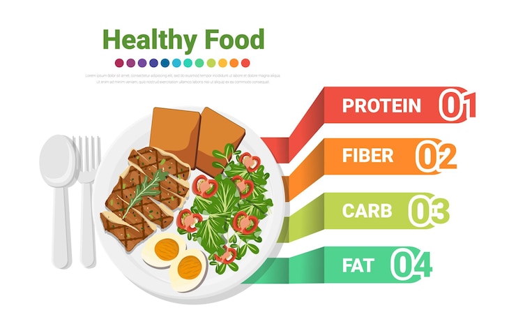 Vetor ilustração vetorial de um prato de alimentação saudável alimentos
