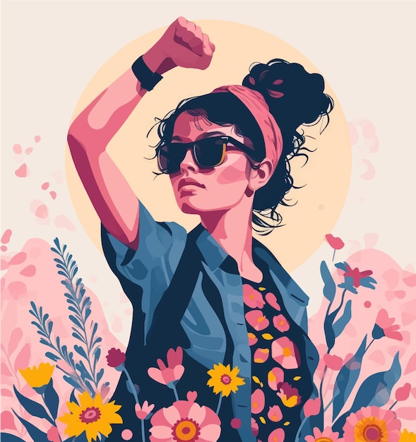Vetor ilustração vetorial de um punho feminino forte com flores conceito de feminismo