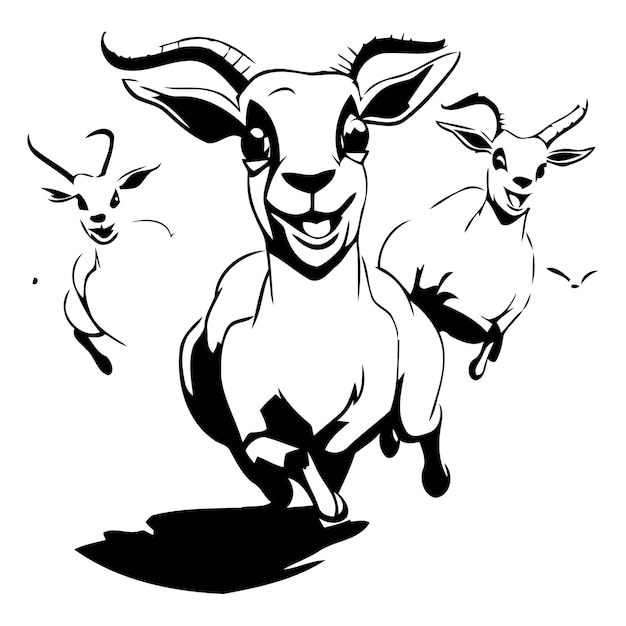 Vetor ilustração vetorial de um rebanho de cabras correndo no campo animais selvagens