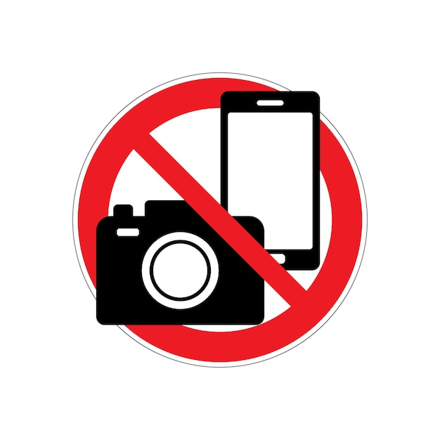 Ilustração vetorial de um sinal de advertência que proíbe fotos e telefones