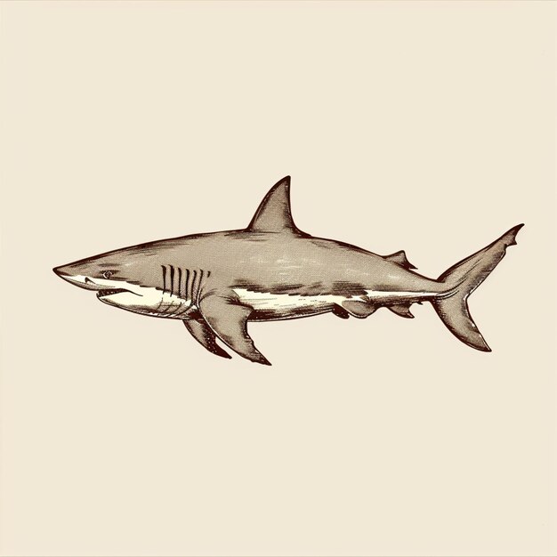 Ilustração vetorial de um tubarão em estilo de gravura