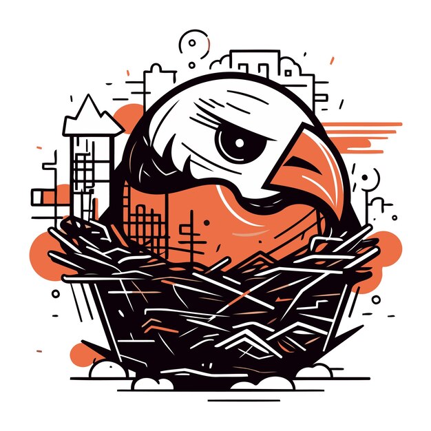 Vetor ilustração vetorial de uma águia no ninho pássaro na cidade