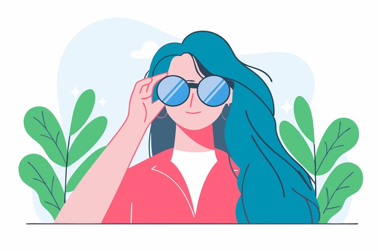 Vetor ilustração vetorial de uma bela jovem de óculos de sol em fundo branco