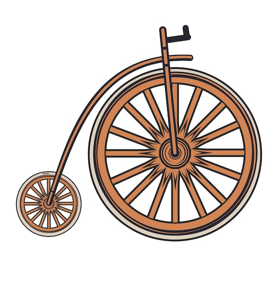 Vetor ilustração vetorial de uma bicicleta velha com uma roda grande na frente