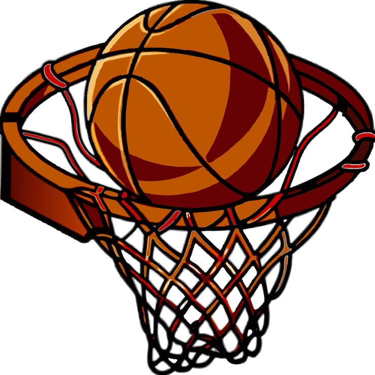 Vetor ilustração vetorial de uma bola de basquete voando para uma cesta