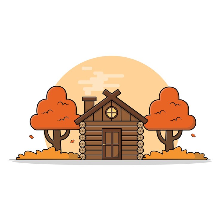 Vetor ilustração vetorial de uma casa de madeira na floresta na estação de outono