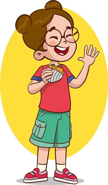 Vetor ilustração vetorial de uma criança a comer um hambúrguer.