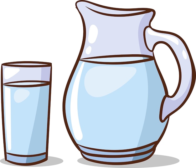 Vetor ilustração vetorial de uma jarra e um copo de água em um fundo branco