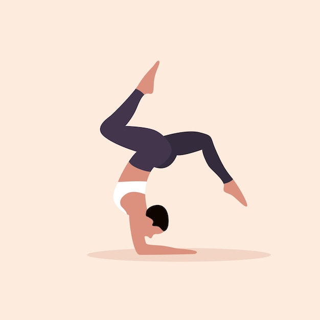 Ilustração vetorial de uma jovem praticando ioga de pé no exercício pincha mayurasana