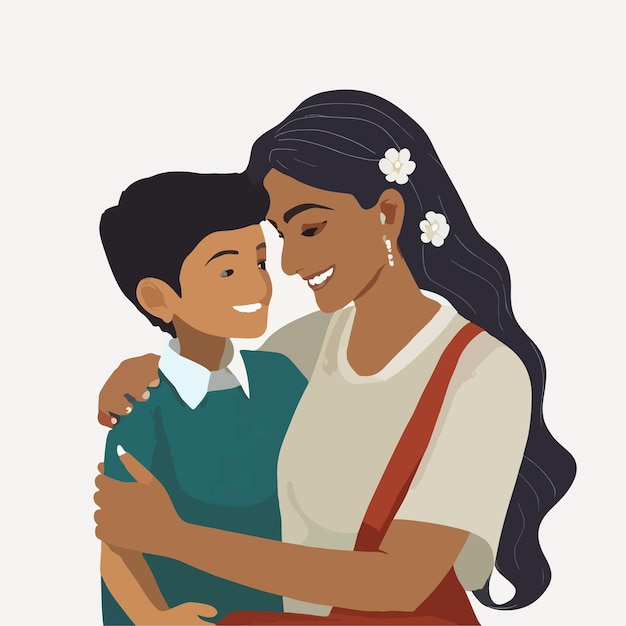 Vetor ilustração vetorial de uma mãe abraçando amorosamente seu filho