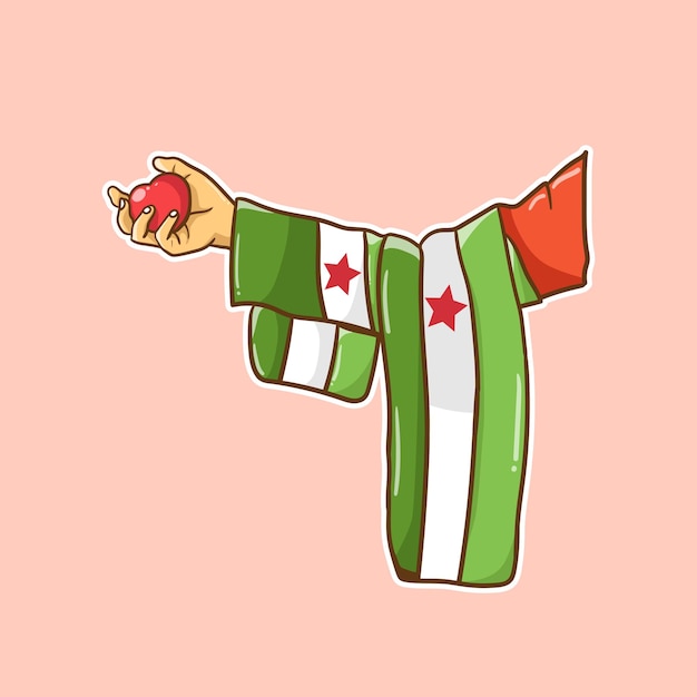 Ilustração vetorial de uma mão segurando uma bandeira da Síria