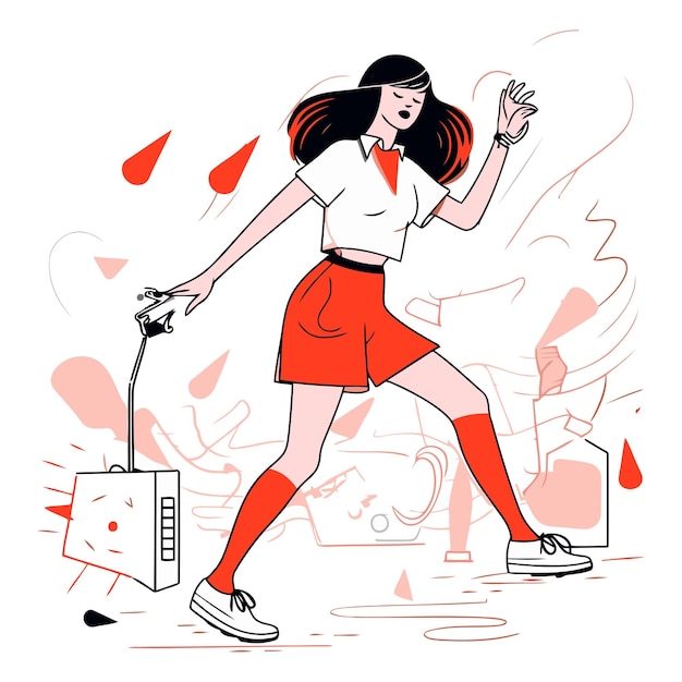 Vetor ilustração vetorial de uma menina de calções curtos e uma blusa com um microfone