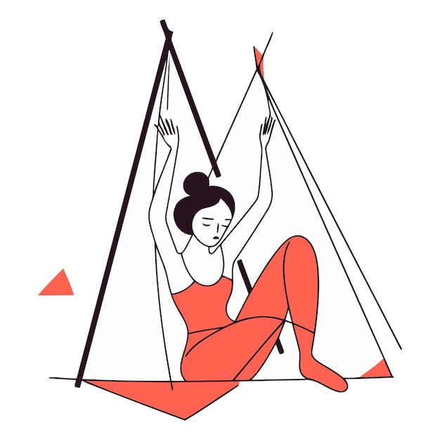 Ilustração vetorial de uma menina sentada no chão em um wigwam