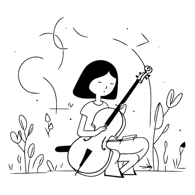 Vetor ilustração vetorial de uma menina tocando violoncelo no parque