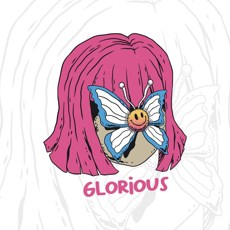 Vetor ilustração vetorial de uma mulher com uma borboleta no rosto.