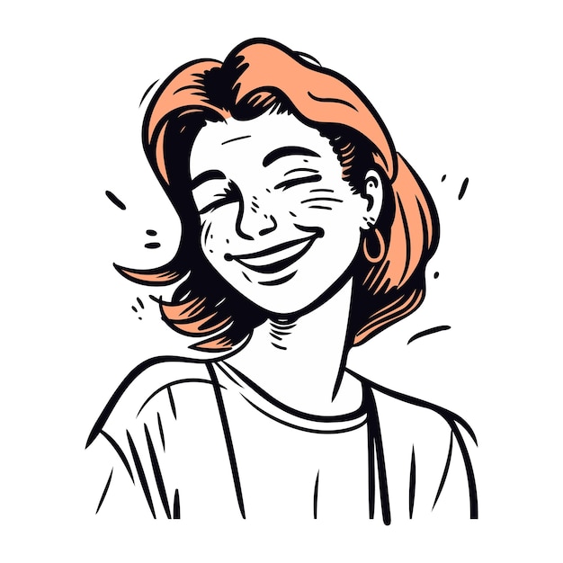 Vetor ilustração vetorial de uma mulher feliz e sorridente em estilo esboço desenhado à mão