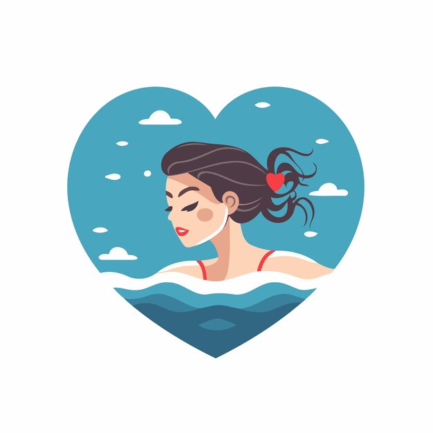 Vetor ilustração vetorial de uma mulher nadando na piscina em forma de coração