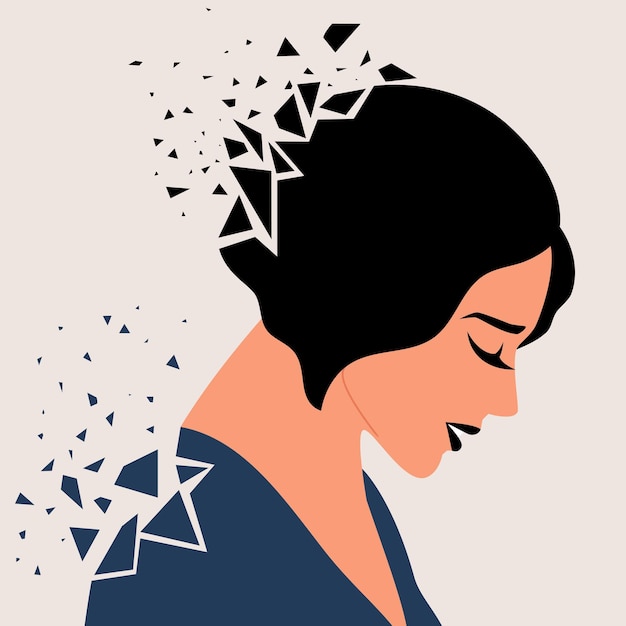 Vetor ilustração vetorial de uma mulher triste quebrada em muitos fragmentos que mostram os problemas de saúde mental conceito de depressão ansiedade