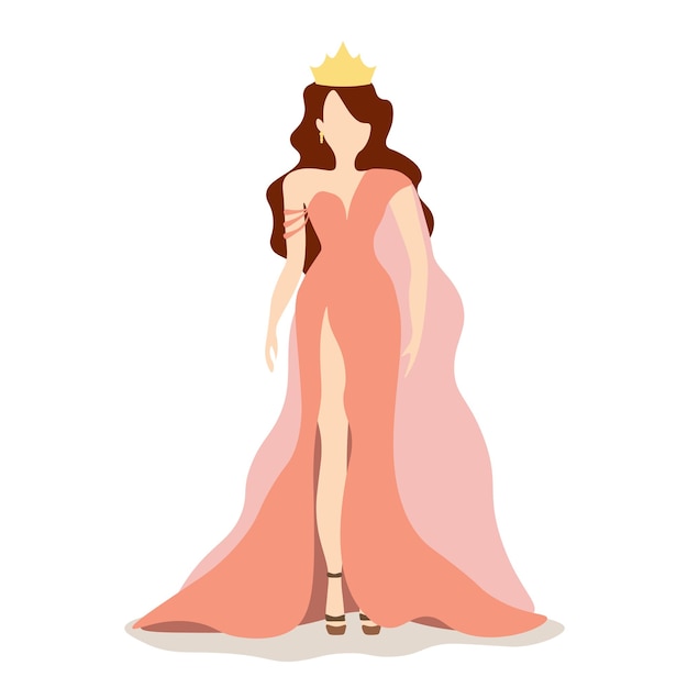 Vetor ilustração vetorial de uma rainha da beleza em um elegante vestido de noite cor-de-rosa antigo