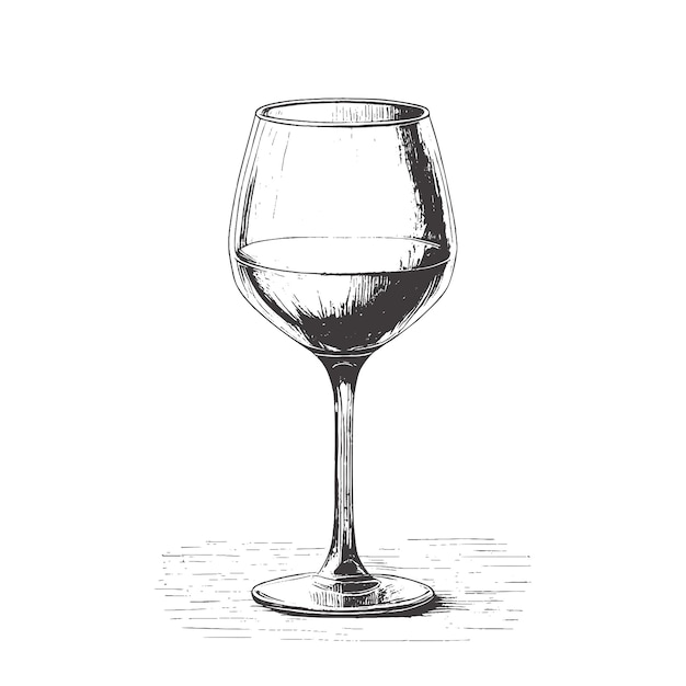 Ilustração vetorial de uma taça de vinho técnica de gravura vintage e desenhada à mão