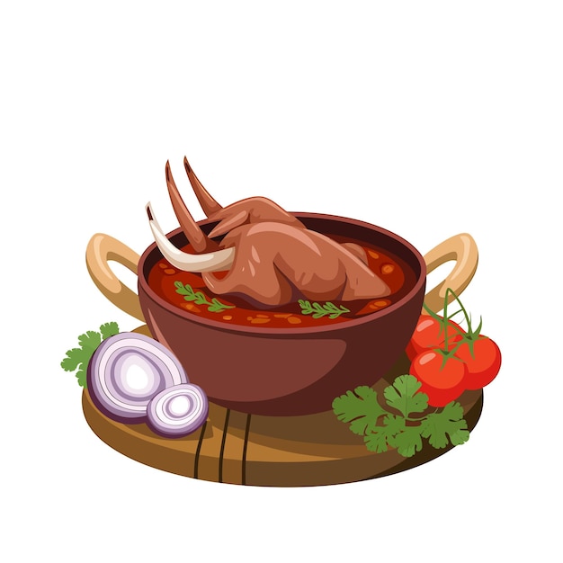 Ilustração vetorial de uma tigela de curry de carne de cordeiro