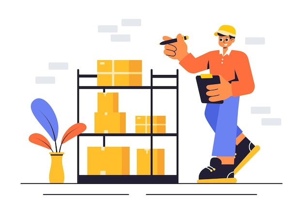 Ilustração vetorial de uma unidade de armazenamento automático com caixas de papelão cheias de itens não utilizados em um mini armazém ou garagem de aluguel com um fundo