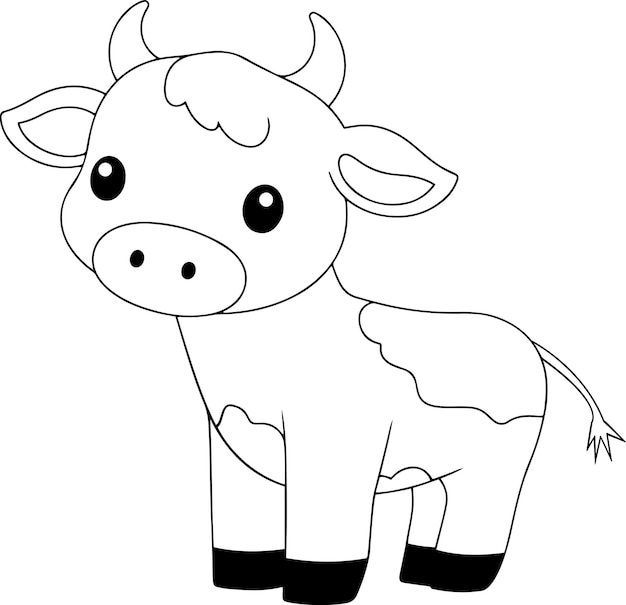 Ilustração vetorial de vaca contorno preto e branco livro de colorir de vaca ou página para