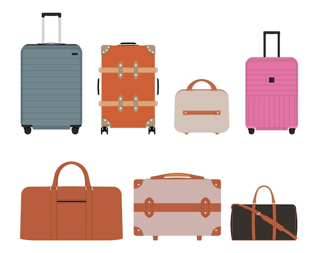 Ilustração vetorial de vários tipos de coleção de malas ou malas de viagem