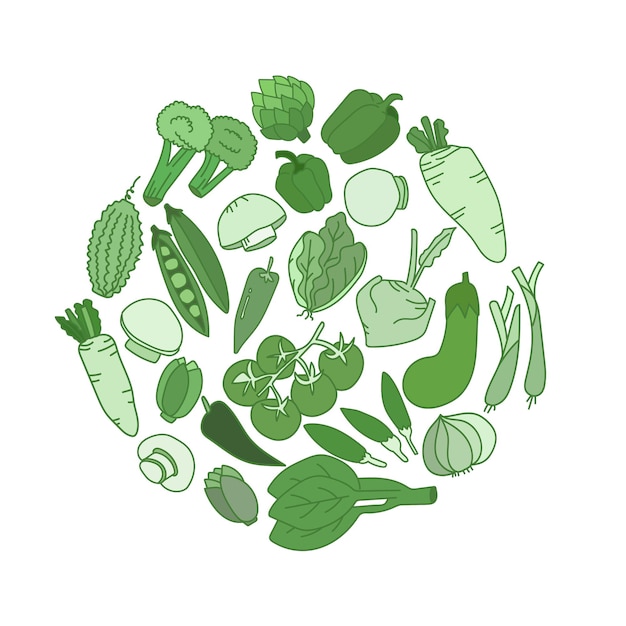 Vetor ilustração vetorial de vegetais e plantas desenhadas à mão em estilo de arte doodle em fundo branco